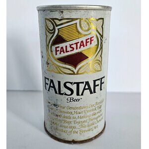Beer Can vintage Falstaff 12oz, Top Opened, Crimped Steel gold red white